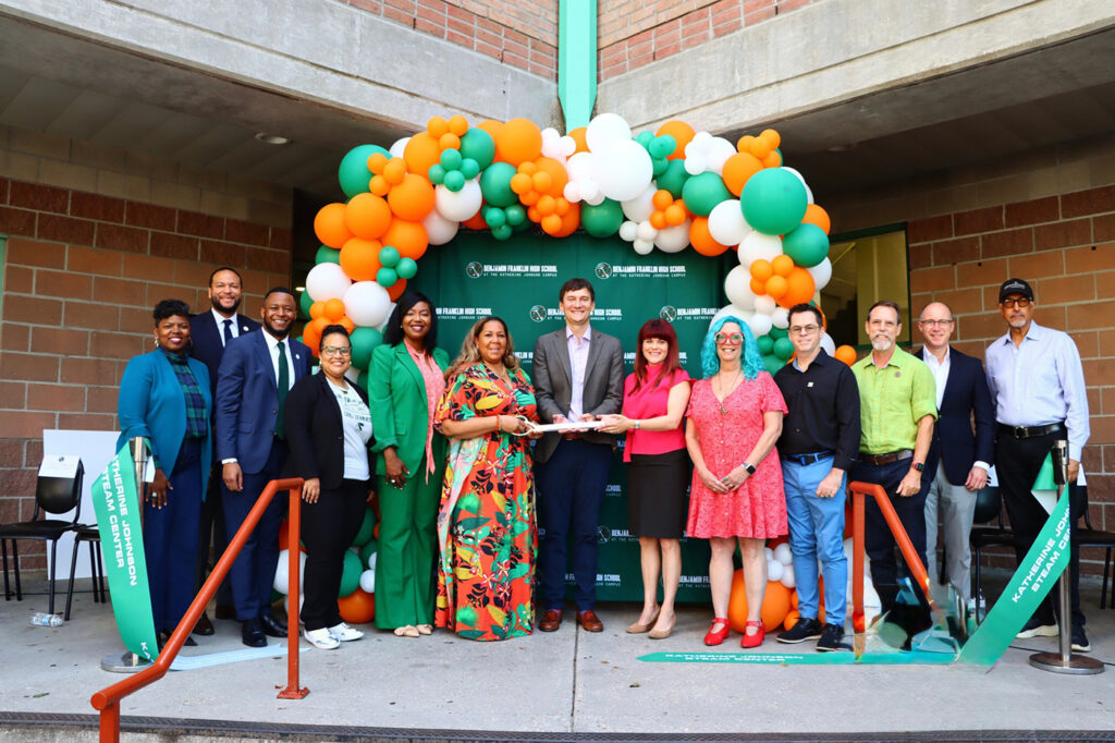 Ribbon cutting at the Ben Franklin High School STEAM Center with Katherine Sanders