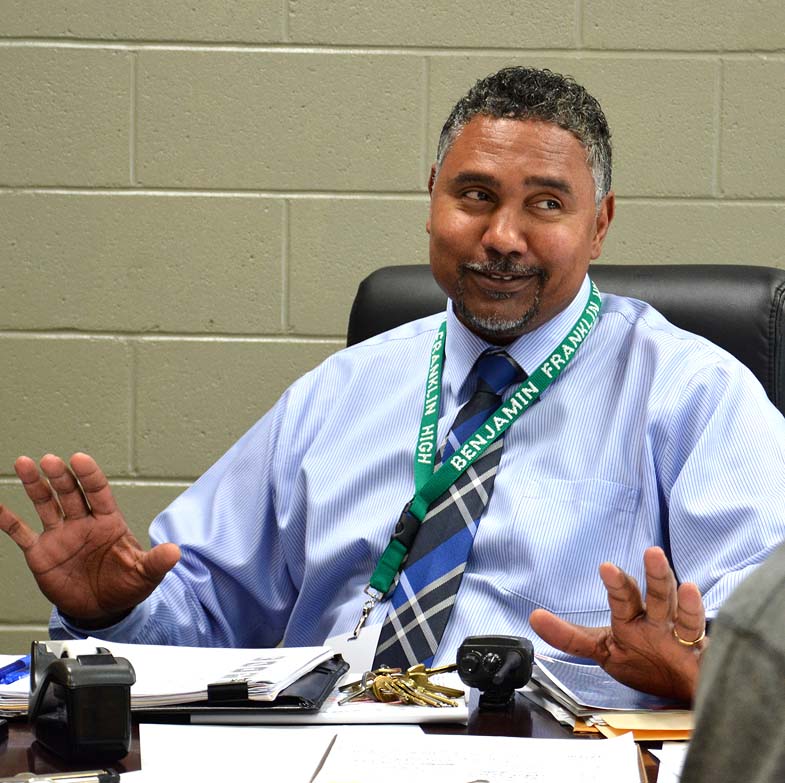 Mr. Donald Jackson speaking with faculty
